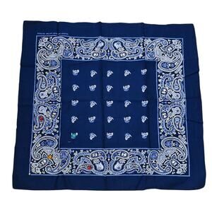 Vintage Color Fast 21x21 Square Bandana Scarf Blue Paisley Embellished Stones